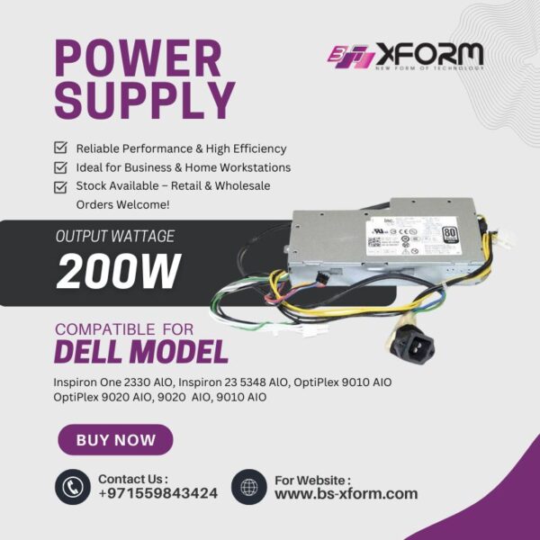 Replc. Power Supply 200W Compatible for Dell Optiplex model Inspiron One 2330 AlO, Inspiron 23 5348 AlO, OptiPlex 9010 AIO OptiPlex 9020 AIO, 9020 AIO, 9010 AIO - cover photo - 1