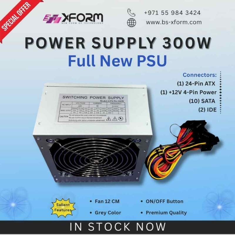 Power Supply 300W, Full New PSU, Fan 12 CM, ON-OFF Button, grey Colour - cover - photo - 1