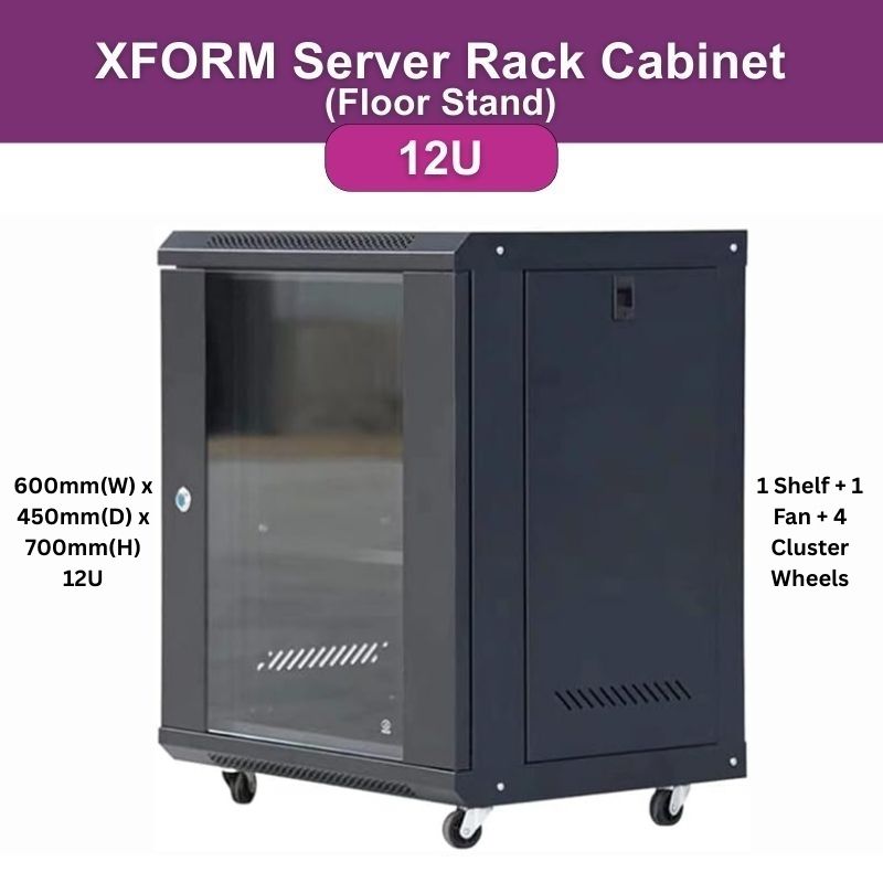 XForm Floor Stand Server Rack Cabinet (12U) 600mm (W) x450mm (D) x 700mm (H) 12U 600×450 come with 1 Shelf + 1 Fan - cover photo p1